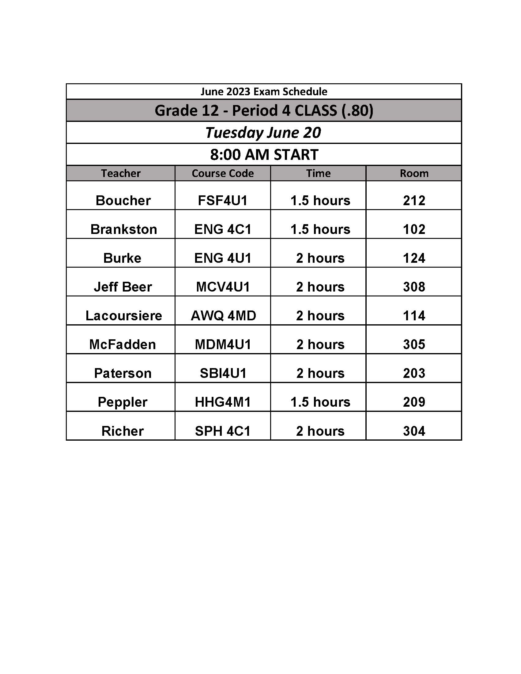 Exams June 2023 O'Neill CVI