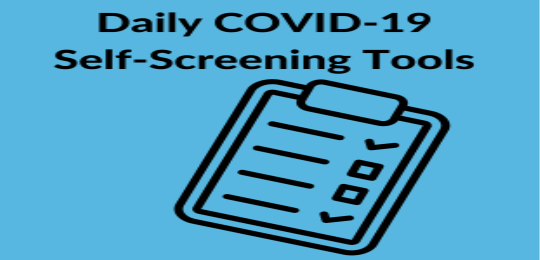 blue background saying Daily COVID self screening